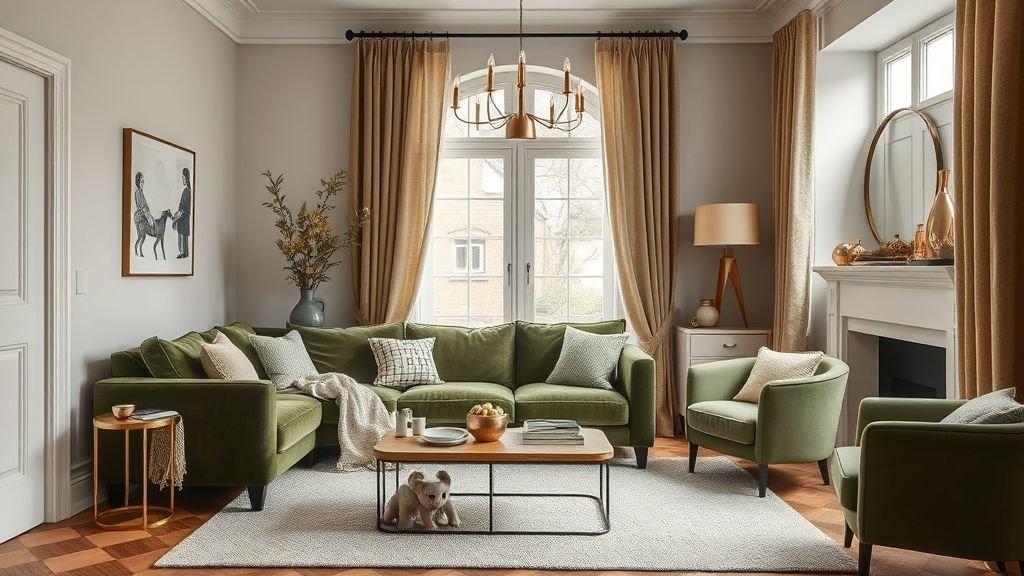 Townhouse Decorating Ideas for Modern, Stylish Living 6 Townhouse living room with layered textures in velvet, wool, and linen.