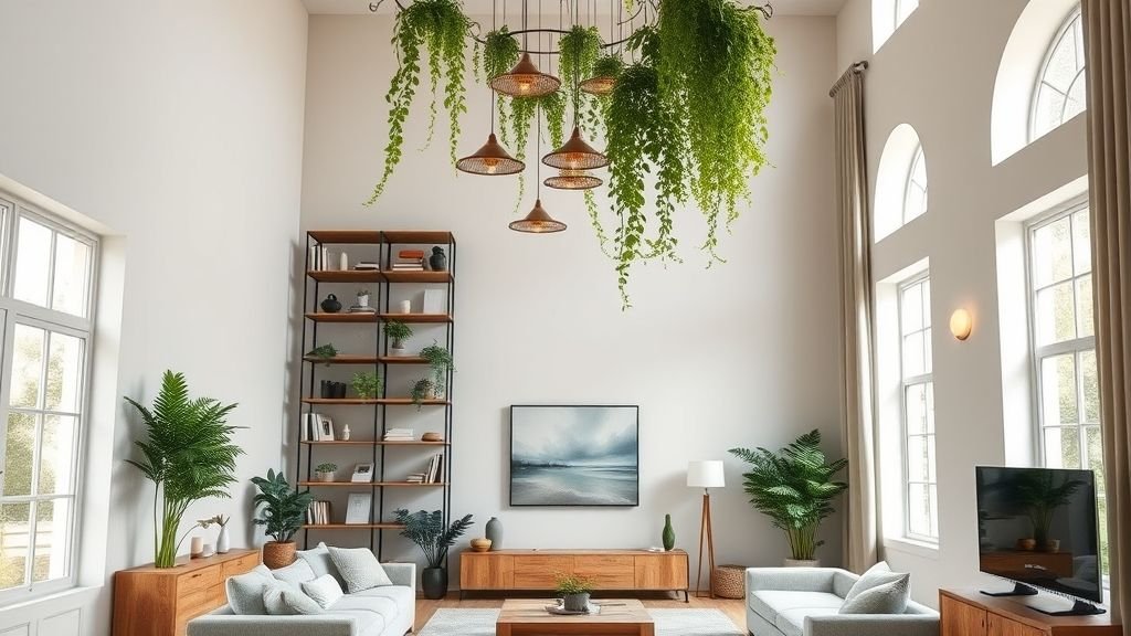 Townhouse Decorating Ideas for Modern, Stylish Living 5 Modern townhouse with vertical shelving and pendant lighting maximizing height.