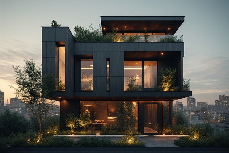 House Designs Exterior: Inspiring Ideas for a Beautiful Home Facade 9 Urban contemporary house exterior with sleek metal panels and rooftop garden.
