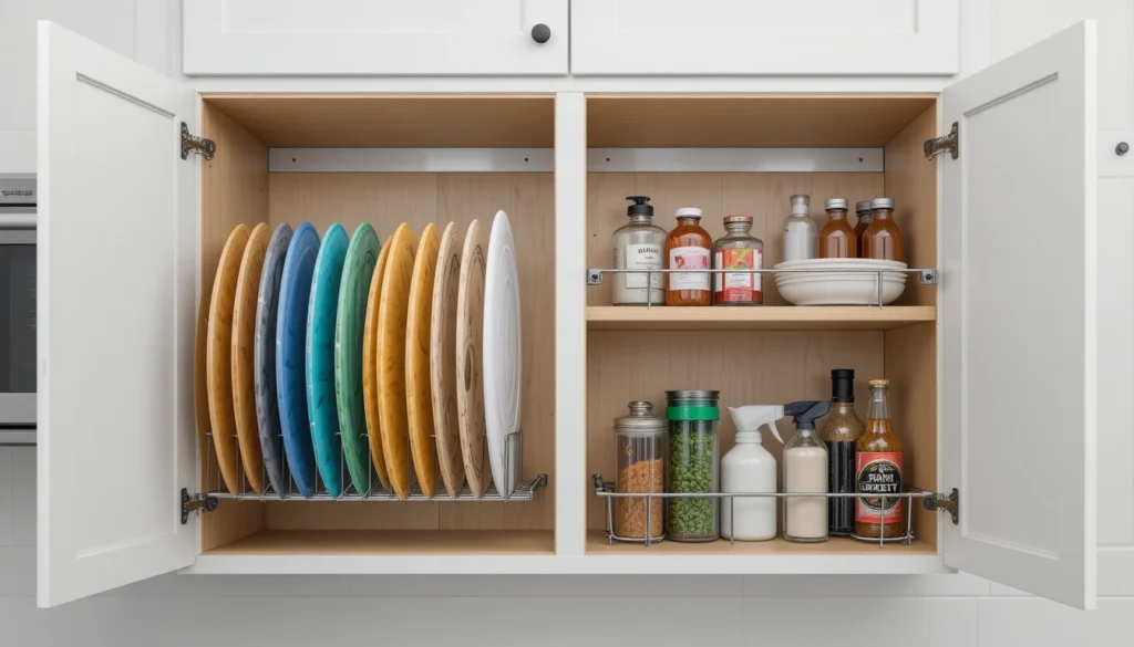 Kitchen Organization Ideas for a Beautiful and Functional Home 10 Kitchen cabinet doors with mounted storage racks utilizing hidden space efficiently.
