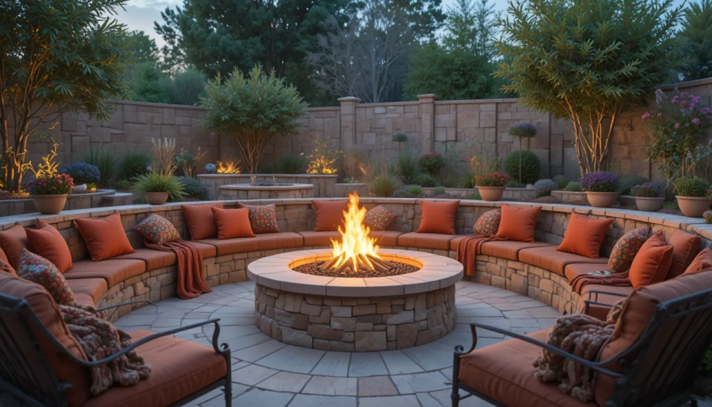 Cozy Patio Fire Pit Ideas for a Warm Outdoor Space 10 Fire pit patio in earthy tones with terracotta and beige accents.