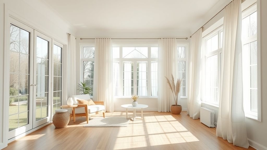 Sunroom Design Ideas for Bright and Relaxing Spaces 2 airy white and cream sunroom with floor-to-ceiling windows and natural sunlight