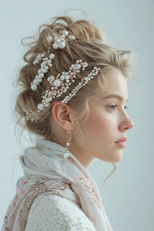 Chic and Trendy Fashion Hairstyles for Every Occasion 10 Hairstyle decorated with pearl clips and scarf highlighting fashion accessories trend