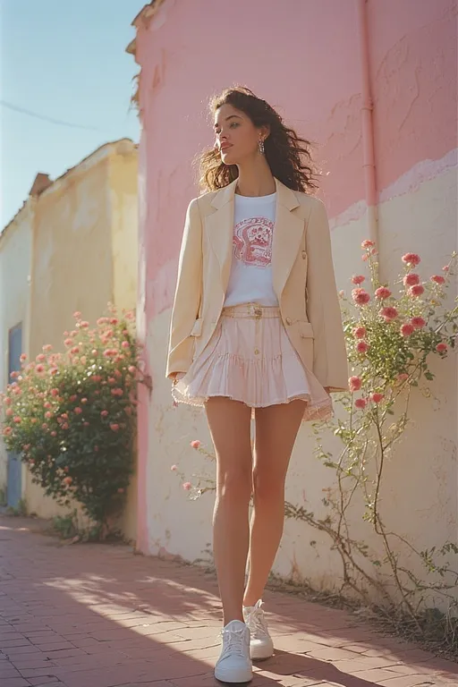 10+Modern Twist On 2000s Fashion Ideas 6 Stylish baby tee and blazer combo showing a modern cropped Y2K fashion aesthetic.