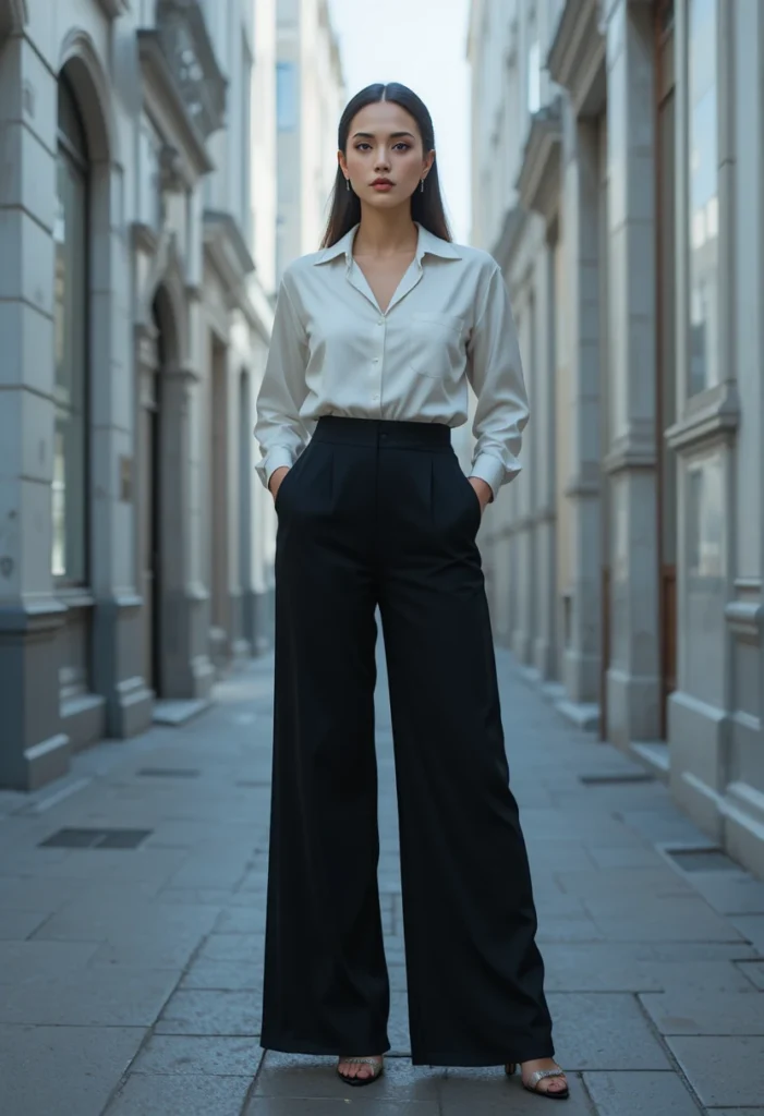 10+Minimalist Business Casual Fashion Ideas 5 Chic business casual outfit with tailored trousers and neutral tones balancing comfort and professionalism.
