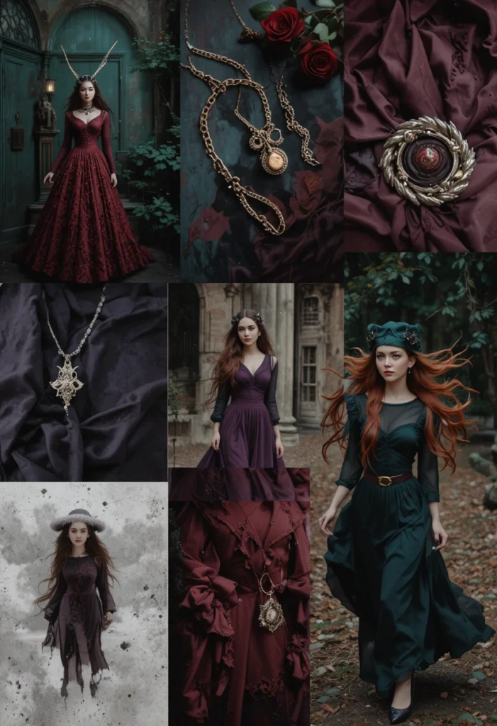 Witchy glam color palette featuring rich tones and metallic accents.