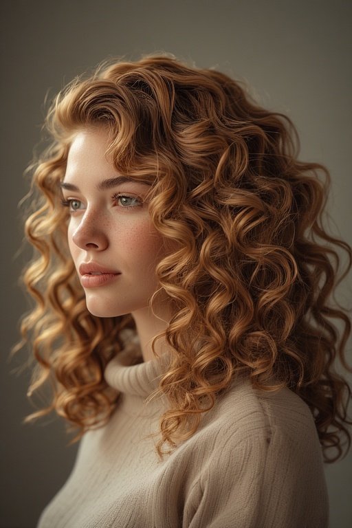Close-up of defined curly hair with bounce and shine after styling.