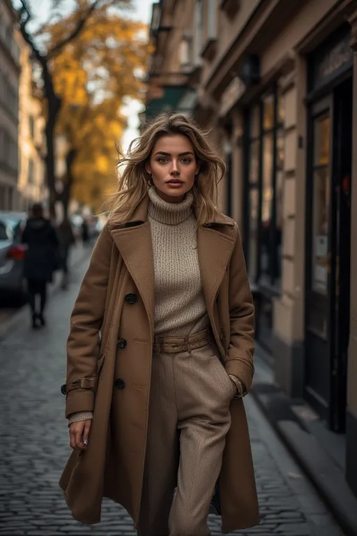 10+Stockholm Style Inspiration Fashion Ideas 4 Layered Stockholm outfit with turtleneck, trench coat, and scarf.