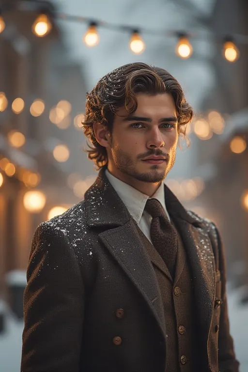 "Noah showcasing an elegant winter updo with hairpins, perfect for special occasions."