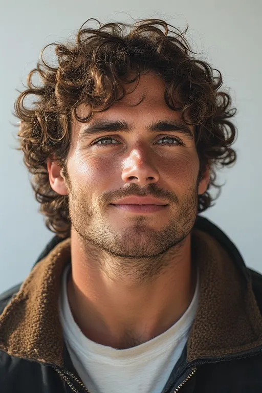 Man with natural curly hair showing confidence and individuality with defined texture.