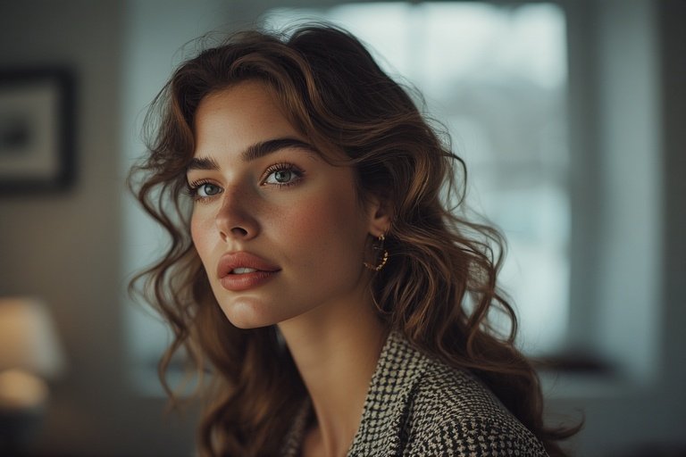 Woman with soft, elegant waves showcasing an effortless everyday glam hairstyle that blends simplicity and style.