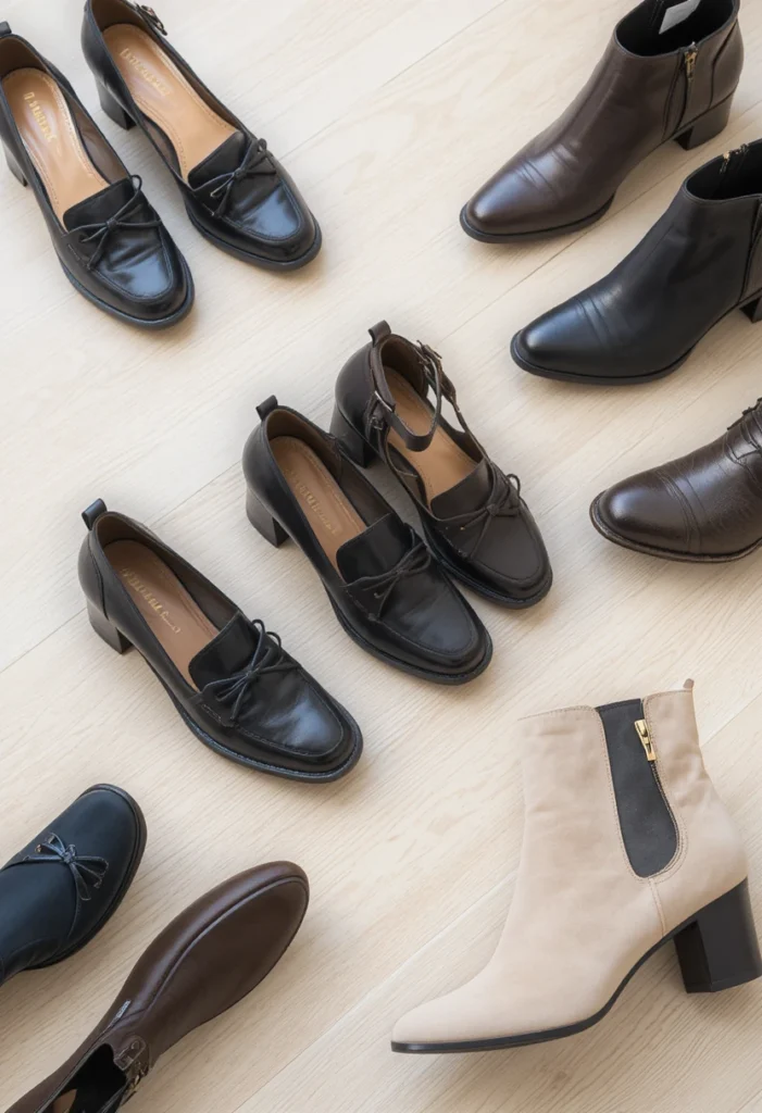 10+Minimalist Business Casual Fashion Ideas 8 Stylish and comfortable business casual footwear options including loafers, heels, and ankle boots.