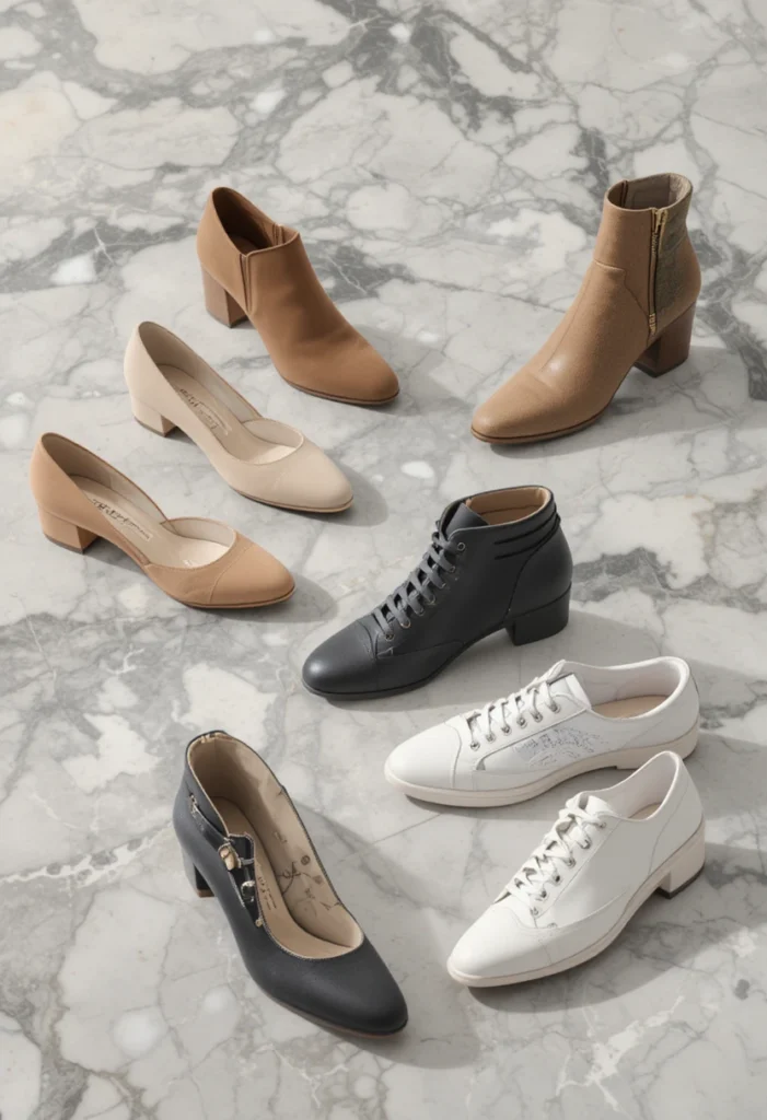 Smart Stylish Outfit Ideas For Modern Women 10 Stylish neutral-toned footwear collection showcasing confidence and modern elegance.