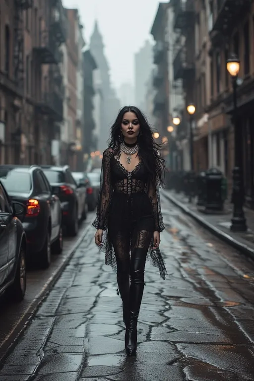 Ghostly Glam Black Halloween Style Ideas 11 Modern woman blending ghostly glam style into chic everyday gothic fashion.