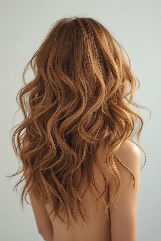 Bouncy blowout hairstyle with volume and radiant shine.