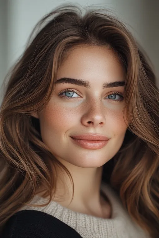 Natural everyday glam hairstyle highlighting healthy, shiny hair and minimal styling.