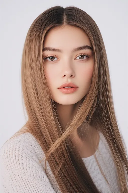 Woman with glossy, straight hair showcasing sleek, modern everyday glam.
