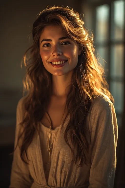 Half-up half-down hairstyle with ribbon accent for casual elegance.