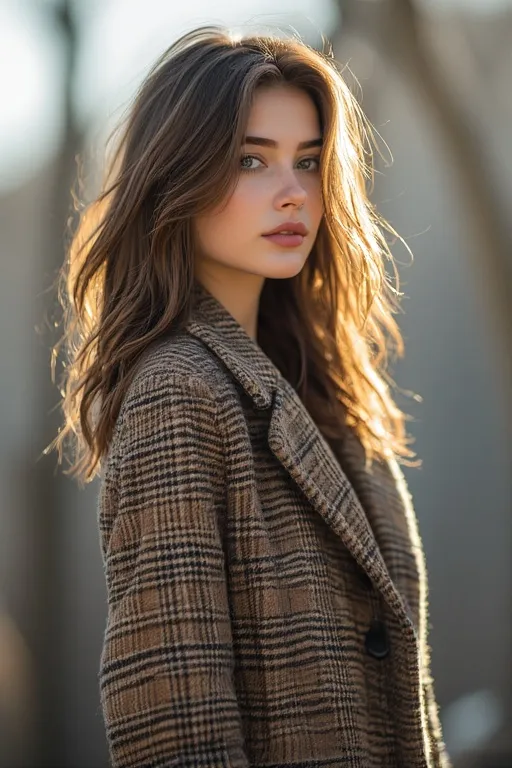Woman with layered haircut adding volume and warmth for a dynamic fall hairstyle.