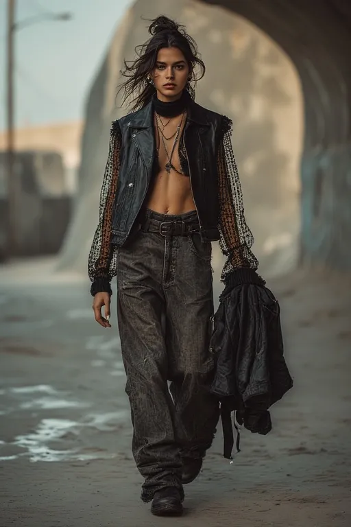 10+Modern Twist On 2000s Fashion Ideas 7 Modern layered outfit with mesh, leather, and cotton textures inspired by 2000s fashion layering.