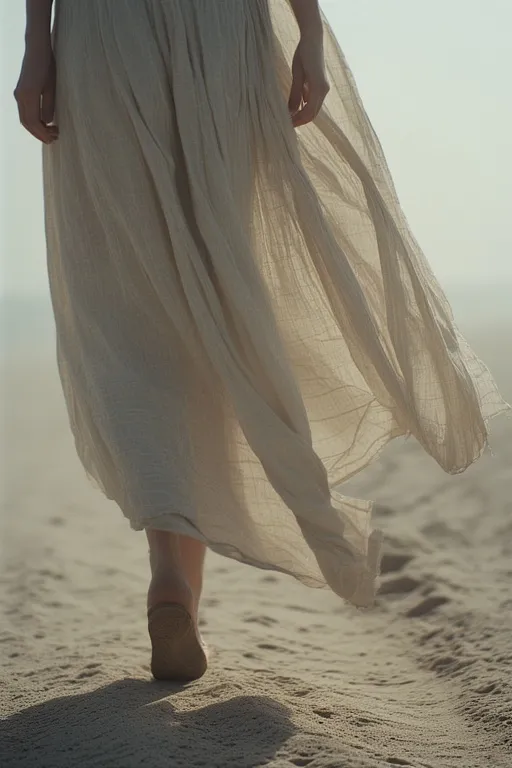 Soft cotton and linen fabrics fluttering in sunlight, representing breathable and airy summer style.