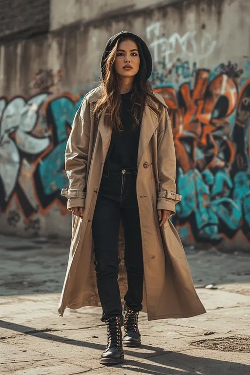 Dark Aesthetic Outfit Ideas For Streetwear Vibes 3 Layered monochrome black streetwear look with coat, hoodie, and boots for urban minimalist style.
