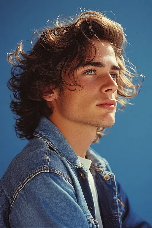 Man with medium-length curly hair showing natural flow and effortless everyday style.