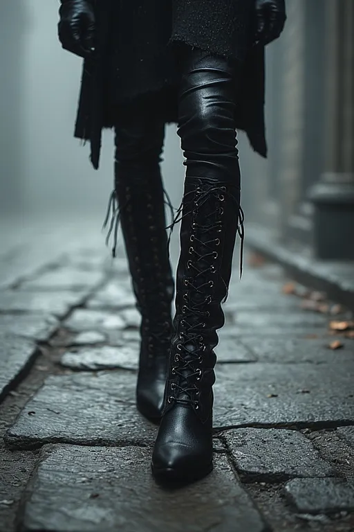 Ghostly Glam Black Halloween Style Ideas 8 Black lace-up boots and heels styled for mysterious ghostly glam Halloween outfit