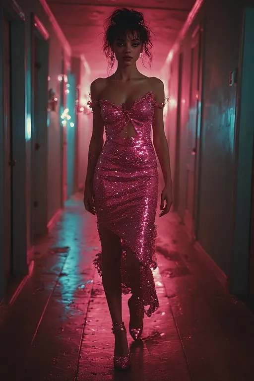 Playful 2000s pop icon fashion look with glitter and sparkle.