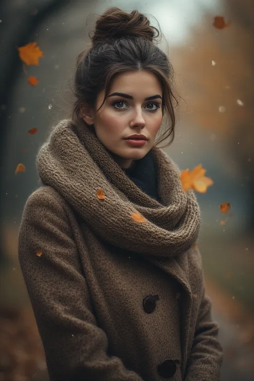 Protective bun hairstyle keeping hair neat during windy autumn weather.