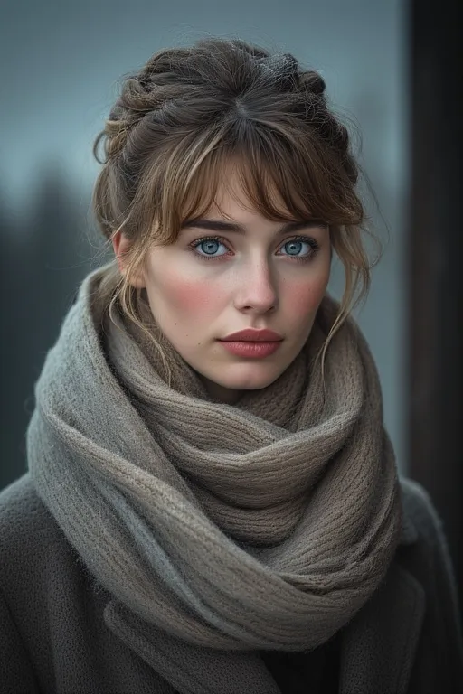 "Emma showcasing a protective winter hairstyle with a braided bun and silk scarf."