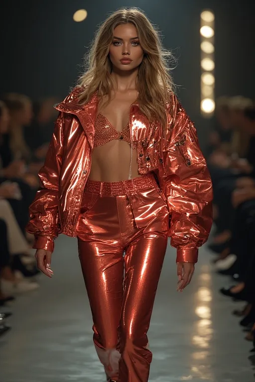 Confident modern take on bold glossy 2000s-inspired fashion look.