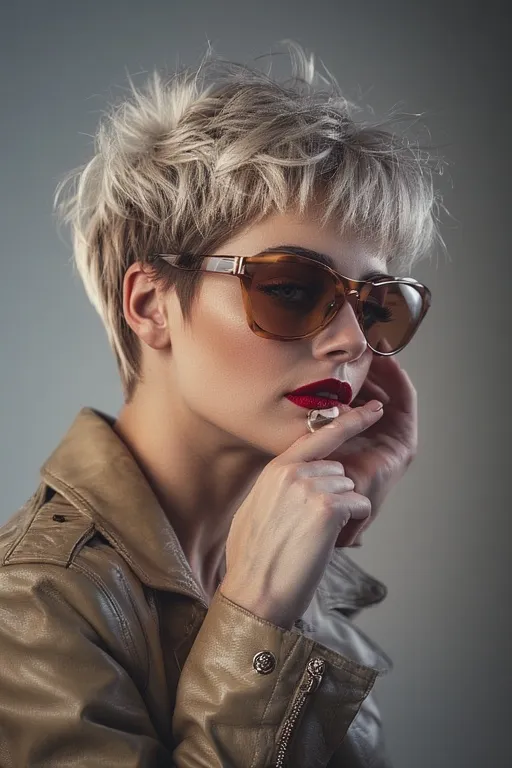 Chic and Trendy Fashion Hairstyles for Every Occasion 9 Woman with short pixie haircut showcasing bold and confident fashion statement.