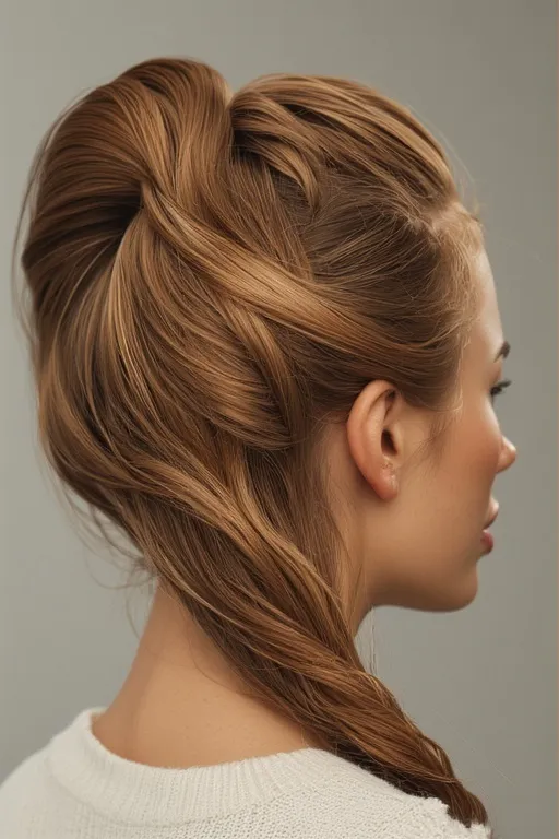 Sleek ponytail hairstyle with a glossy, polished, and elegant appearance.