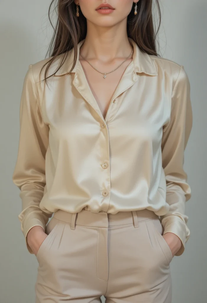 10+Minimalist Business Casual Fashion Ideas 4 Elegant business casual top styled with tailored pants, ideal for a modern professional wardrobe.
