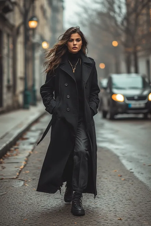 Dark Aesthetic Outfit Ideas For Streetwear Vibes 6 Statement black trench coat streetwear look for bold dark aesthetic fashion.