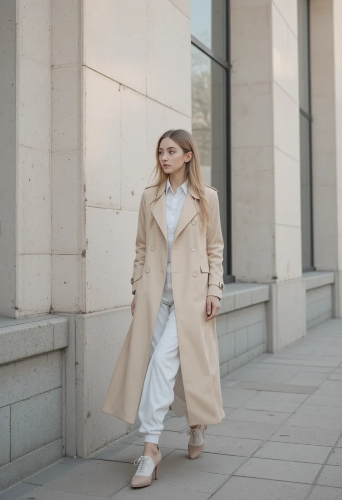 Smart Stylish Outfit Ideas For Modern Women 7 Woman in long trench coat showcasing timeless outerwear elegance for all seasons.