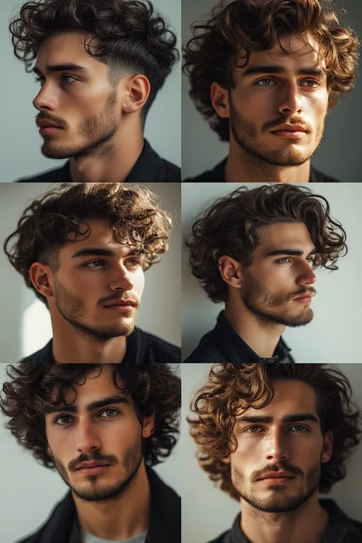 Men showcasing diverse curly hairstyles representing individuality and confident style.