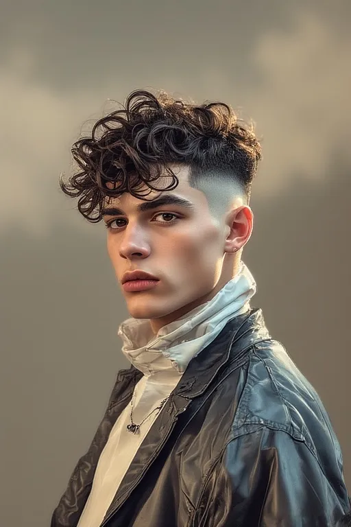 Man with curly undercut hairstyle combining short sides and full curly top for a modern vibe.