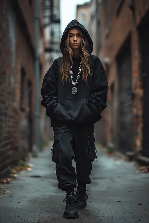 Dark Aesthetic Outfit Ideas For Streetwear Vibes 2 Modern dark aesthetic streetwear outfit with black layers and edgy details in a city backdrop.