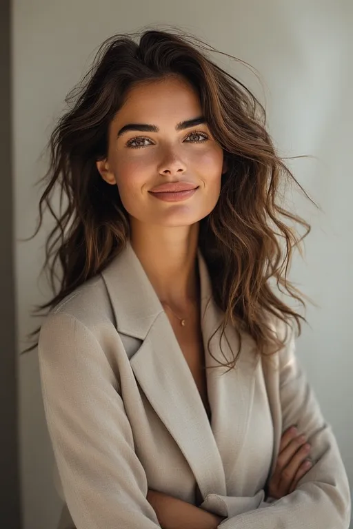 Woman with softly styled everyday glam hair, radiating effortless elegance and confidence.