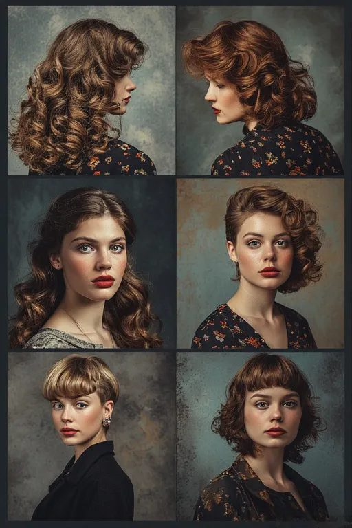 Timeless Fashion Hairstyles to Define Your Unique Style 3 Confident woman experimenting with different hairstyles in front of a mirror — sleek bob, wavy hair, and curls — finding her perfect look.