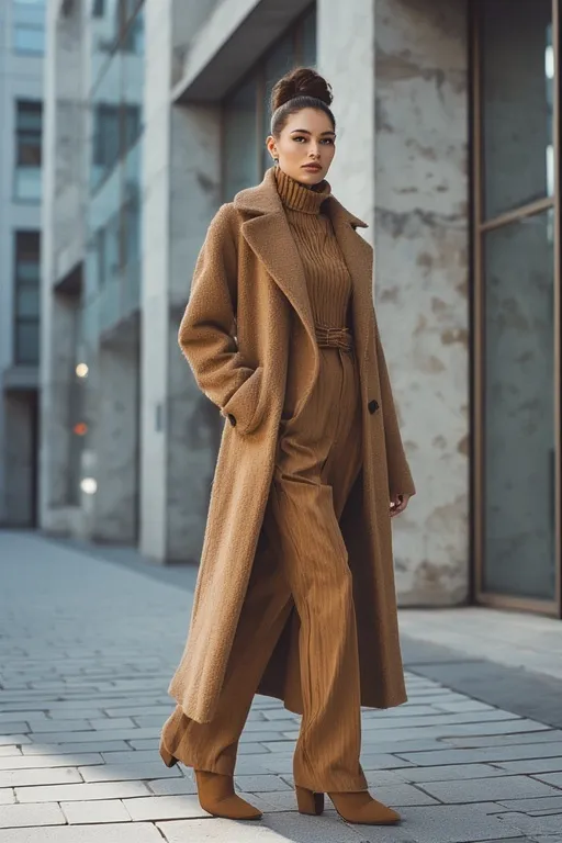 10+Stockholm Style Inspiration Fashion Ideas 6 Woman in camel overcoat showcasing tailored Stockholm outerwear style.
