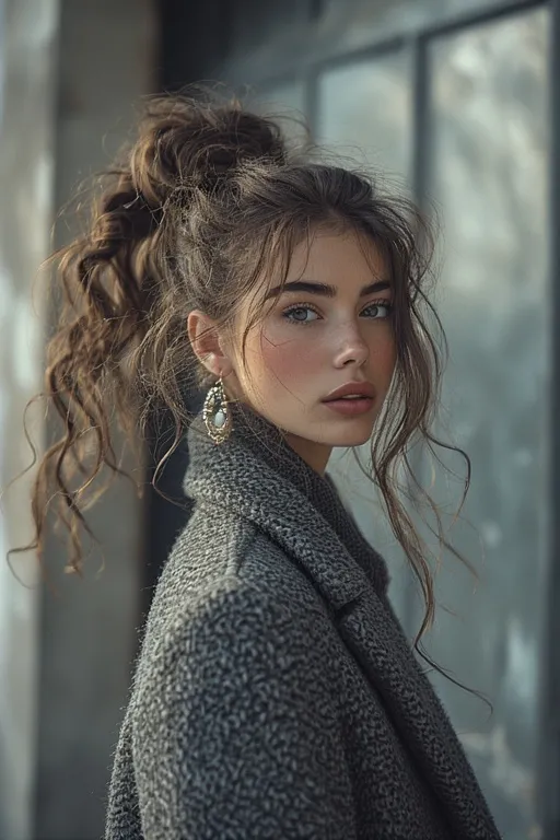 Textured ponytail hairstyle with volume and waves for modern winter style.