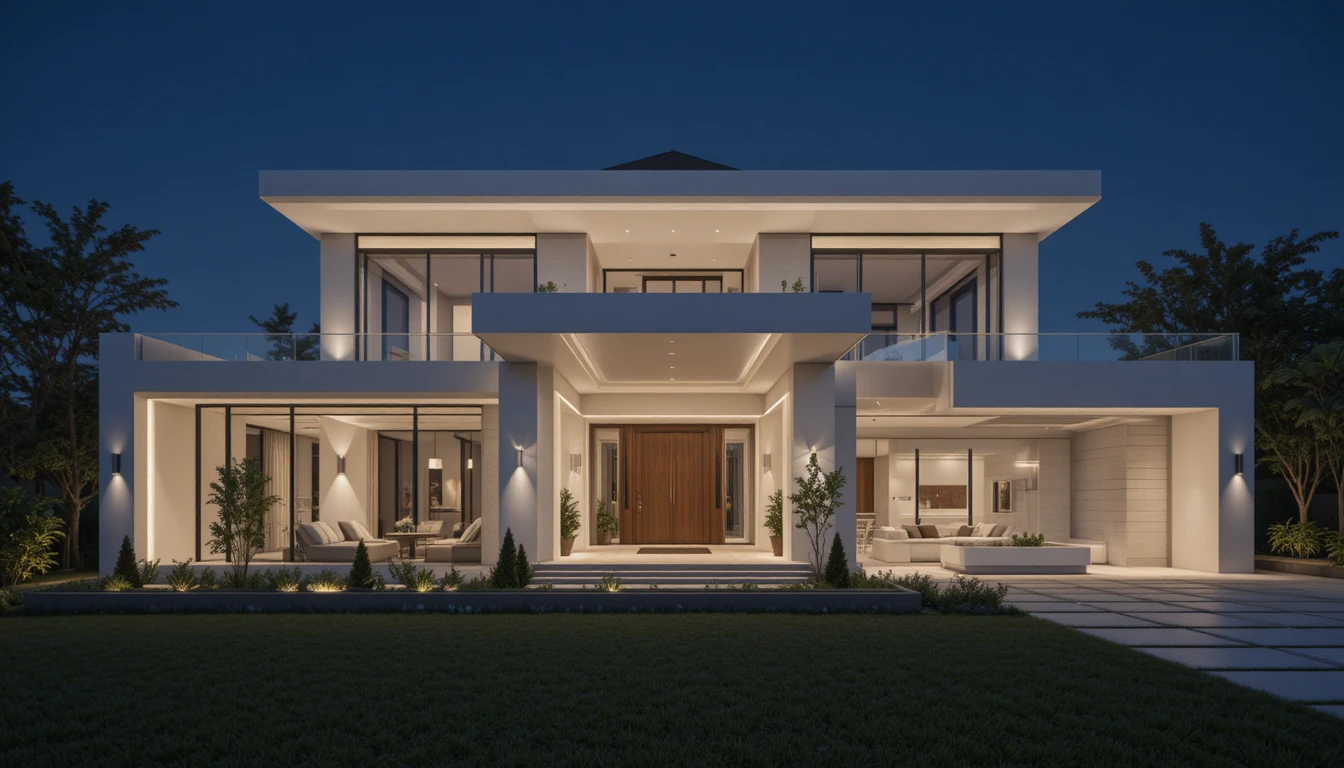 Modern minimalist front design featuring bold statement architecture with sleek glass and concrete elements.