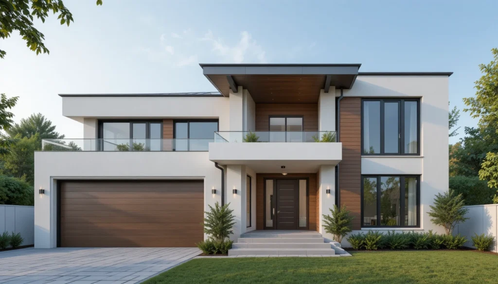 10+Luxury Contemporary House Front Ideas 11 Luxury contemporary house in neutral color palette with bold black and wood accents.